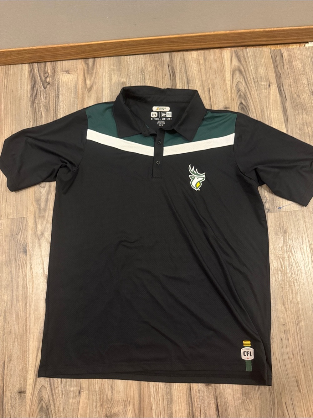 New Era Black Polo with Green and White Accents
